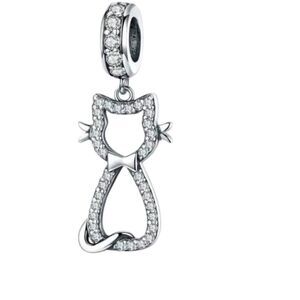 925 Sterling Silver Kitty Cat Dangle Charm